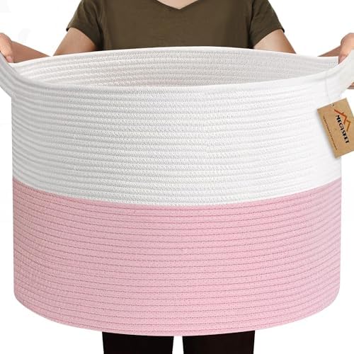MEGASKET 115L Pink Basket for Organizing, 23.6“x15.7" XXXL Blanket Storage for by MEGASKET