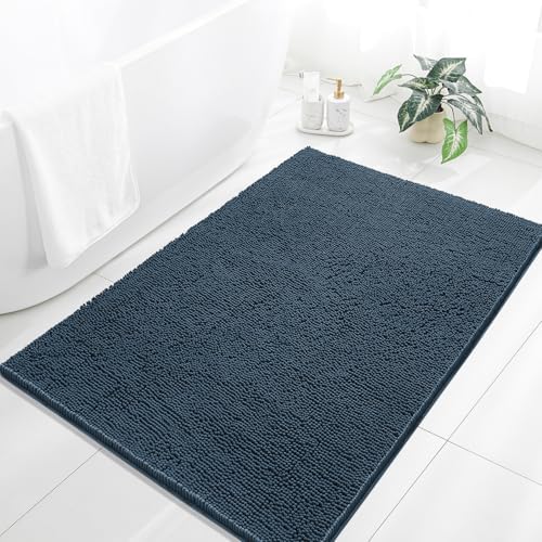 Chenille Bathroom Rug 40"x60" Blue, Large Plush Bath Mat by Kildoss