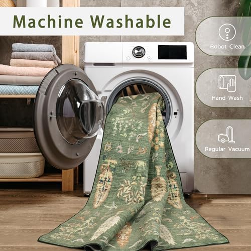 Washable Rugs 8x10 Area Rug for Living Room, Dining Room-Tree Green - Image 4