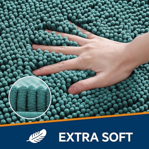 Chenille Bathroom Rug 40"x60" Teal, Large Plush Bath Mat - Image 3