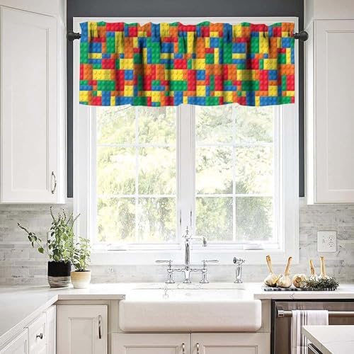 Building Block Toy Valance Curtains Abstract Contour Colorful Plastic Brick - Image 6