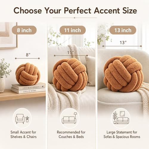 Petrella Caramel Knot Pillow Ball, 8 Inch Round Decorative Pillow - Image 2