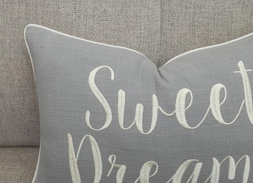 Rudransha Sweet Dreams Embroidered 12x18 Lumbar Pillow Cover, Light Grey - Image 3