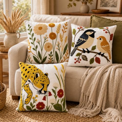 Embroidered Throw Pillow Cover, 18x18 Inch Floral Decorative Pillowcase - Image 6