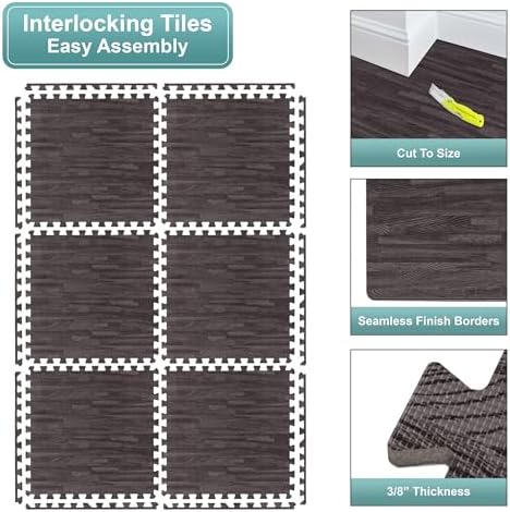 Sorbus Wood Grain Floor Tiles Foam Mat EVA Interlocking Mats Tile 3/8-Inch - Image 6