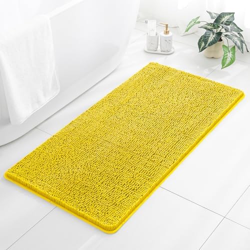 Chenille Bathroom Rug 26"x44" Yellow, Non-Slip Plush Bath Mat by Kildoss