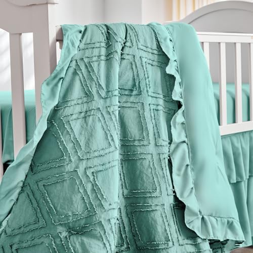 Mini Crib Bedding Set 3 Pieces Baby Boho Quilted Tufted Ruffles Comforter - Image 6