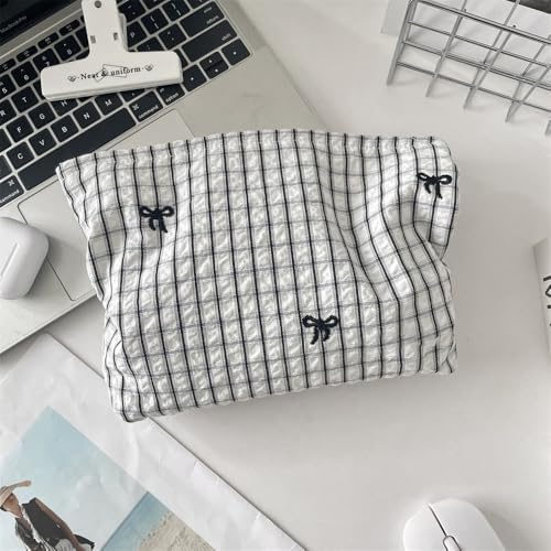 Flat Makeup Bag for Women, Zipper Cosmetic Pouch for Purse, Gingham Black - Image 6