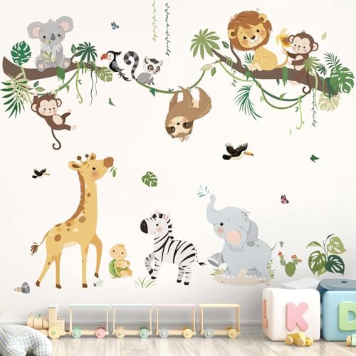 decalmile Jungle Animals Tree Branch Safari Monkey Wall Decals Stickers - Image 3