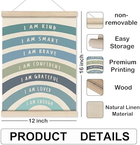 HRQKO Blue I Am Kind Smart Inspirational Poster Hanger Frame, Boho Rainbow Wall - Image 7