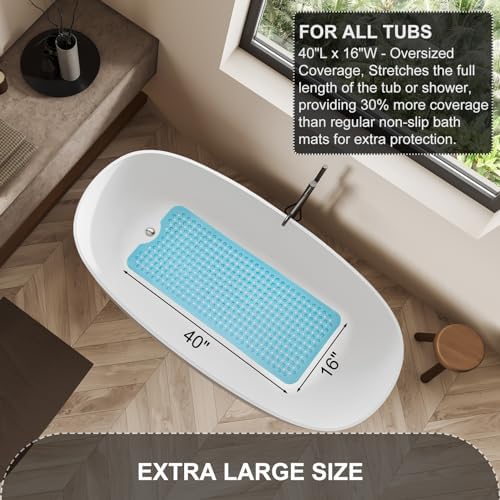 TEESHLY Bath Tub and Shower Mats, Non Slip 40 x 16 Inch Extra Large Bathtub Mat - Image 5