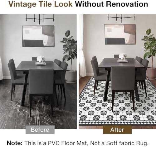 3' x 5' Waterproof Tile-Pattern Vinyl Hallway Runner Mat, Easy-Clean - Image 3