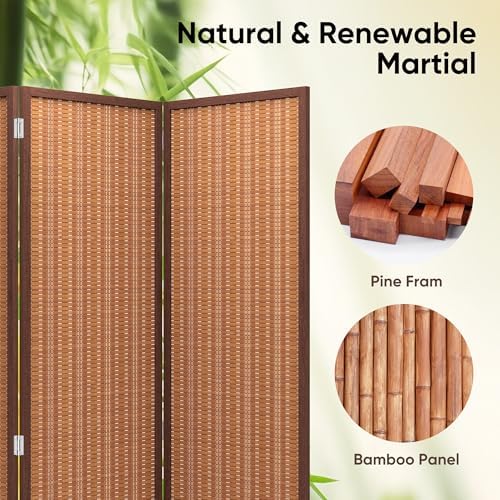 JOSTYLE 5 Panel Folding Privacy Screen 6ft Bamboo Freestanding Room Divider - Image 2