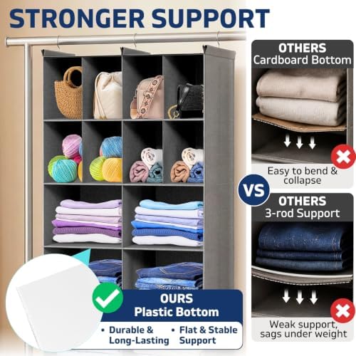 6 Tier Hanging Closet Organizer, 16 Compartments Dual Row Storage - Image 4