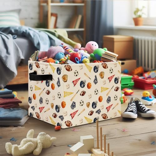 Sports Nursery Decor Storage Bins, Baseball Basketball Football Soccer Sports - Image 5