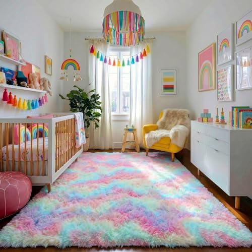 Amdrebio Rainbow Unicorn Shag Kids Rug 5x8 - Image 5