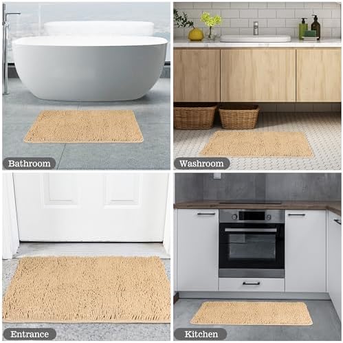 Yeaban Chenille Ivory Cream Bathroom Rug 20"x32", Non-Slip Rubber Backing - Image 5