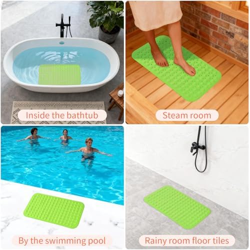 Anti-Slip Bathtub Shower Mat 28×15 Inch Opaque Pea Green - Image 6