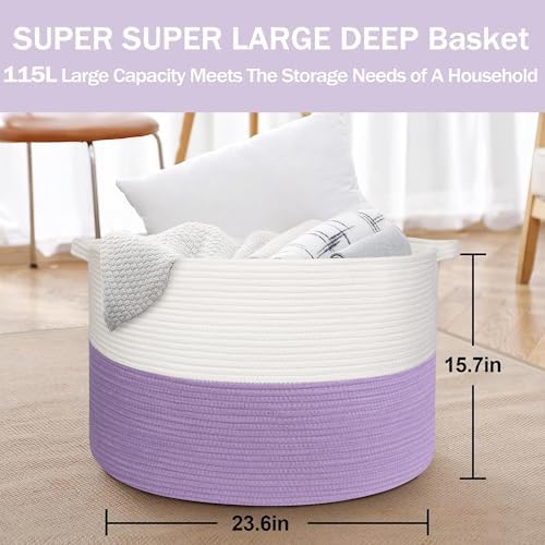 MEGASKET 115L Oversized Purple Basket, 23.6“x15.7 Woven Cotton Rope Baskets - Image 3