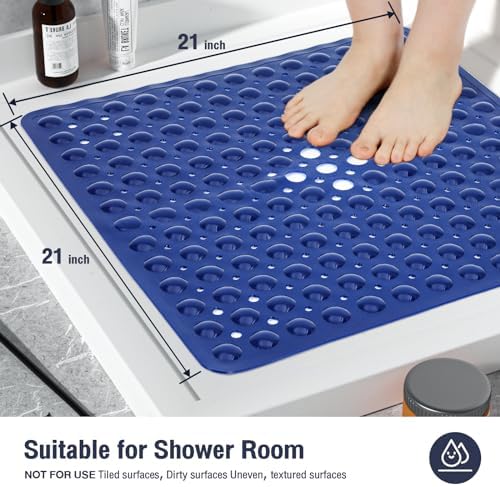 Square Shower Mat Bathtub Tub Bath Mat Non Slip Navy Blue 21"x21" - Image 5