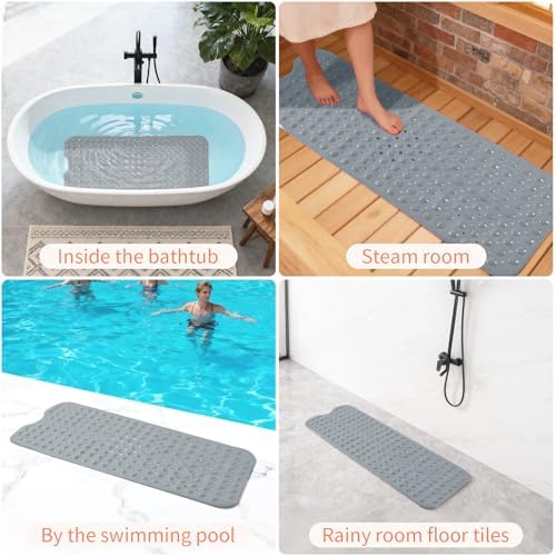 Anti-Slip Bathtub Shower Mat 40×16 Inch Opaque Gray - Image 6