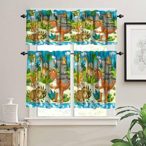 Boys Dinosaur Valance Curtains, Cartoon Dino Window Treatments - Image 3