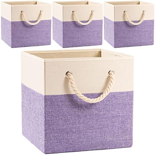 PRANDOM Large Foldable Cube Storage Bins 13x13 inch Fabric Linen Storage by Prandom