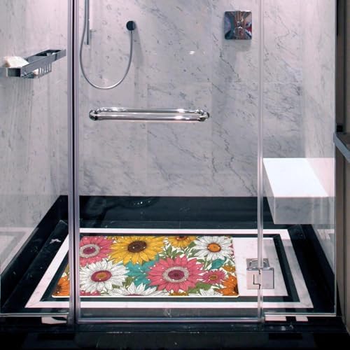 Shower Mat Non Slip, Colorful Daisies Anti Slip Bath Mat - Image 6