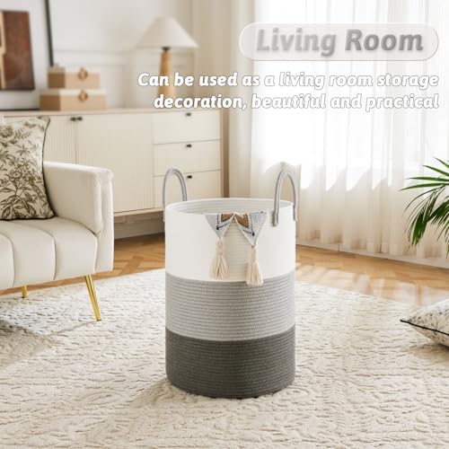 Artfeel Laundry Basket, Woven Cotton Rope Laundry Hamper, 40L - Image 5