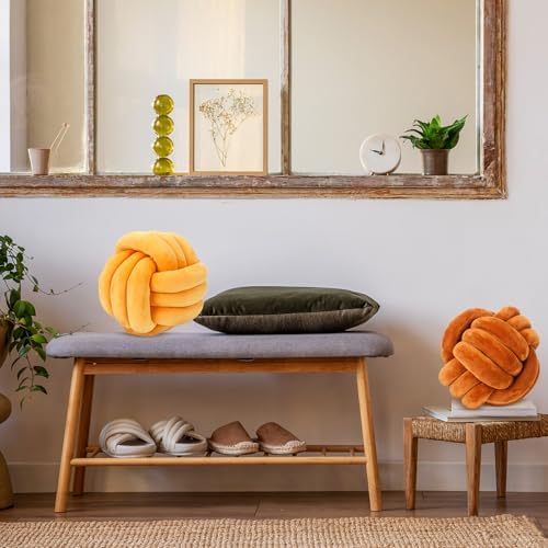 Namalu 7.87 Inches 2 Pcs Knot Pillow Decorative Throw Pillow, Caramel Color - Image 5