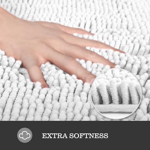 Yeaban Chenille White Bathroom Rug 36"x60", Non-Slip Rubber Backing - Image 3