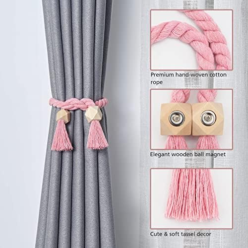 NICEEC 4 Pack Wooden Polyhedron Magnetic Curtain Tiebacks Boho Home Decor Drape - Image 3