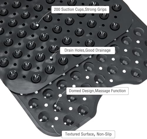 Extra Long Bathtub Mat Non Slip Bath Mat Black 40"x16" Full Size - Image 4