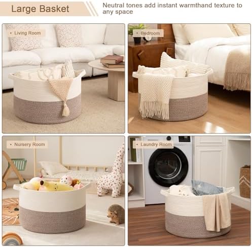 OIAHOMY Large Blanket Basket Living Room Cotton Rope Laundry Basket Brown - Image 5