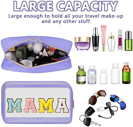 Iqimott Clear Patch Makeup Bag Mama Pouch, Preppy Personalized Chenille Letter - Image 4
