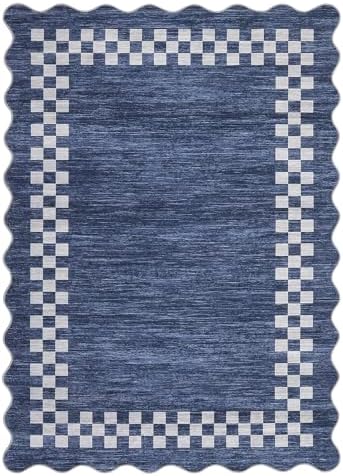 Small Area Rug 2x3 Modern Checkered Entry Rug Solid Color Scalloped Kitchen - Image 3