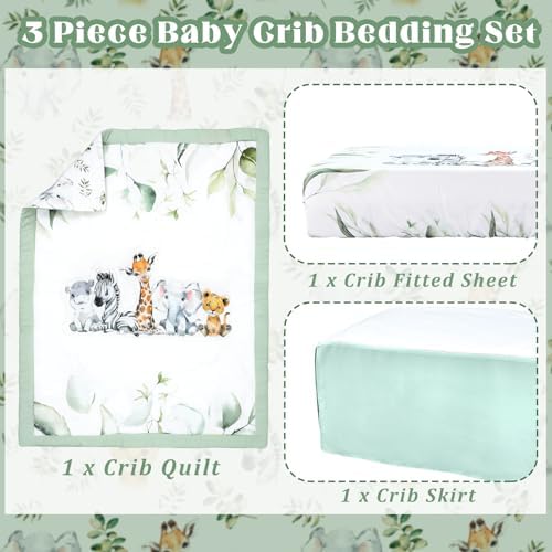 Hahafelt 3 Pcs Safari Animals Baby Crib Bedding Set - Image 2