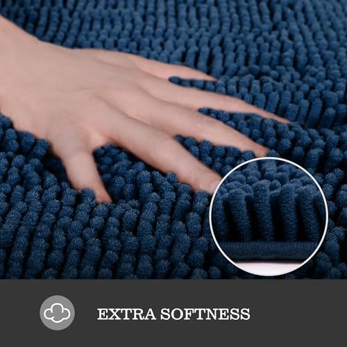 Yeaban Chenille Navy Blue Bathroom Rug 40"x60", Non-Slip Rubber Backing - Image 2