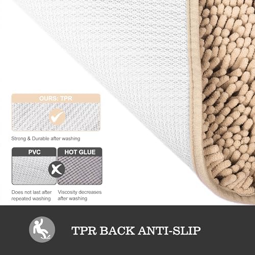 Yeaban Chenille Ivory Cream Bathroom Rug 36"x60", Non-Slip Rubber Backing - Image 3
