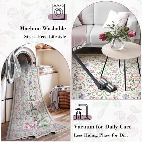 Wonnitar Floral Purple Rug for Bedroom, Washable 5x7 Area Rugs for Dorm - Image 5