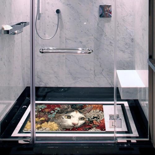 Bathtub Mat Non Slip 26.8x15.1 Inch, Cat Flowers Shower Mat - Image 6