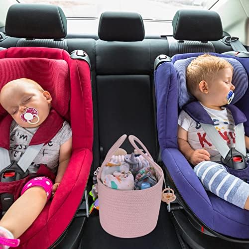 XUANGUO Pink Cotton Rope Baby Diaper Caddy Organizer Basket - Image 5