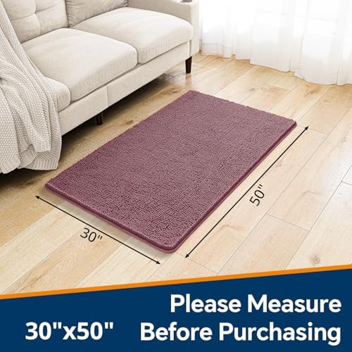 Chenille Bathroom Rug 30"x50" Dusty Rose, Large Plush Bath Mat - Image 2