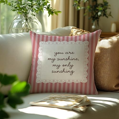 You are My Sunshine Pink Striped Pillow Cover 18x18, Nursery Girls Room Decor - Image 3