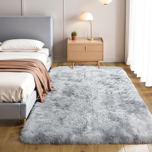5x7 Thick Tie-Dyed Grey Shag Rug - Image 6