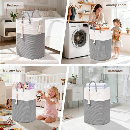 Woven Laundry Basket for Clothes, 65L Large Rectangle Laundry Hampers - Image 5