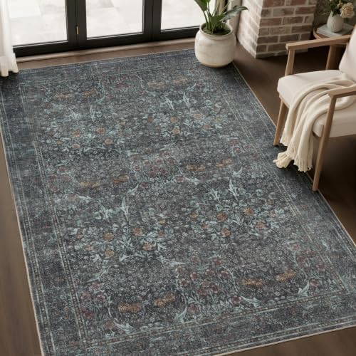 JOLLYVOGUE 3x5 Washable Rug, Vintage Floral Area Rug, Forest Green by JOLLYVOGUE
