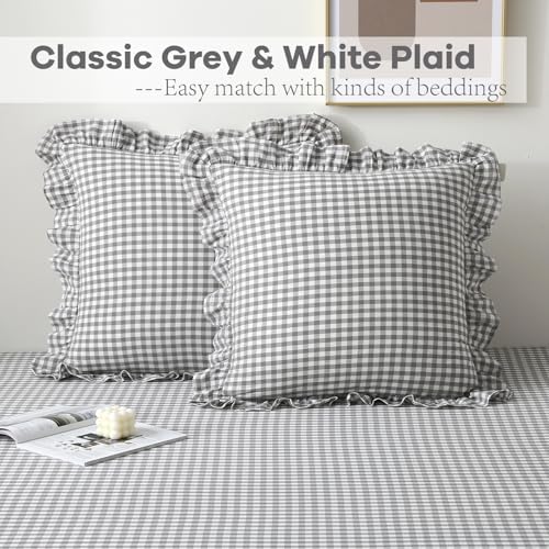 2 Pack Grey White Gingham Ruffle Throw Pillow Covers 22''x22'' - Image 2