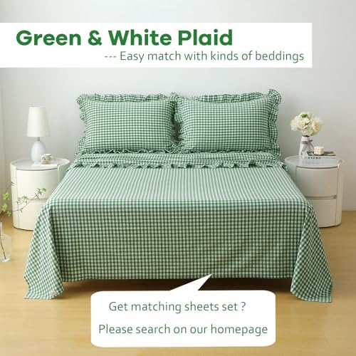 2 Pack Green White Gingham Ruffle Throw Pillow Covers 18''x18'' - Image 2