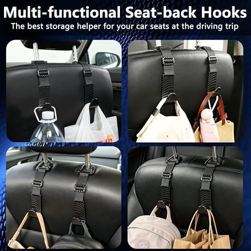 Amooca 4 Pack Anti-drop Headrest Hooks Adjustable Car Seat Organizer - Image 4